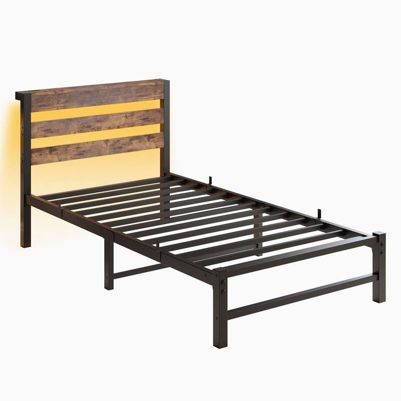 Metal Frame Platform Bed with USB Charging Station