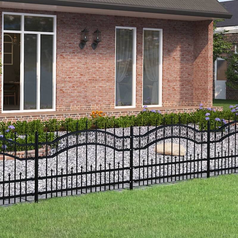 vidaXL Garden Fence with Spear Top Black 94.5"x29.5" Powder-coated Steel - 240 x 115 cm/ 1
