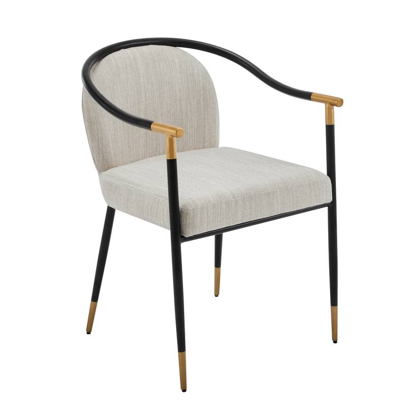 Roomfitters Modern Upholstered Dining Chair with Metal Frame, Elegant Curved Arm Design, Comfortable Accent Seating