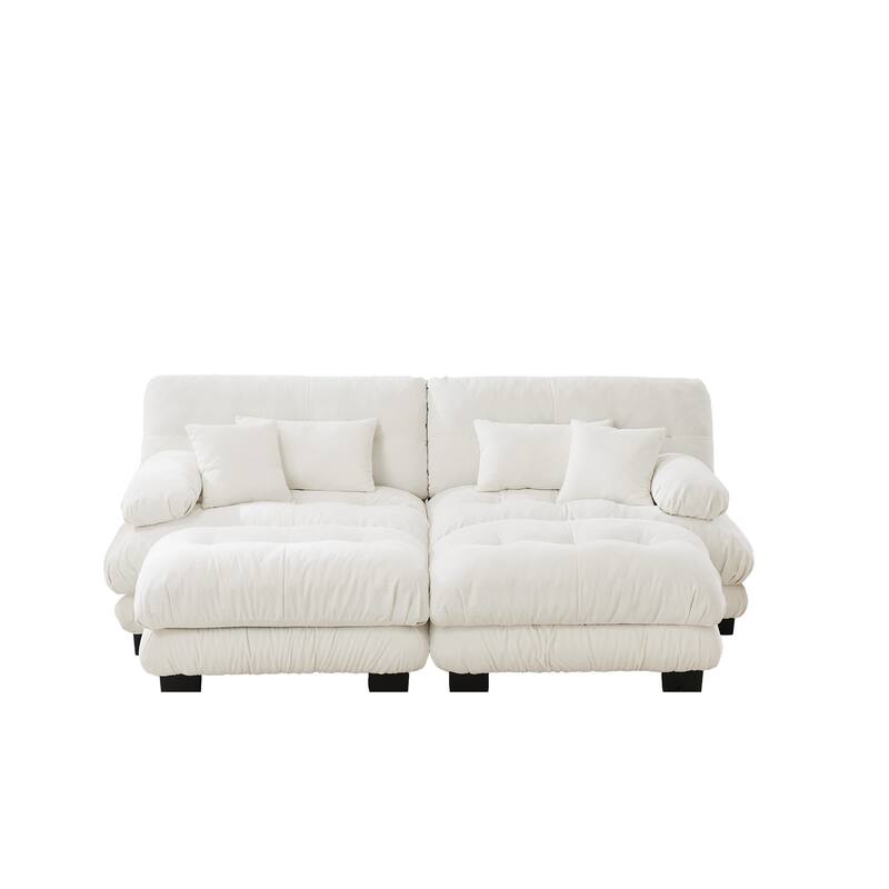 94.4" Chenille Cloud Sleeper Sofa with 2 Ottomans & Pillows