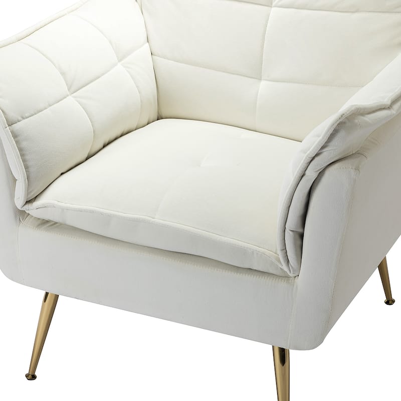 1ida Modern Velvet Tufted Padded Cushion Armchair with Golden Metal Legs by HULALA HOME