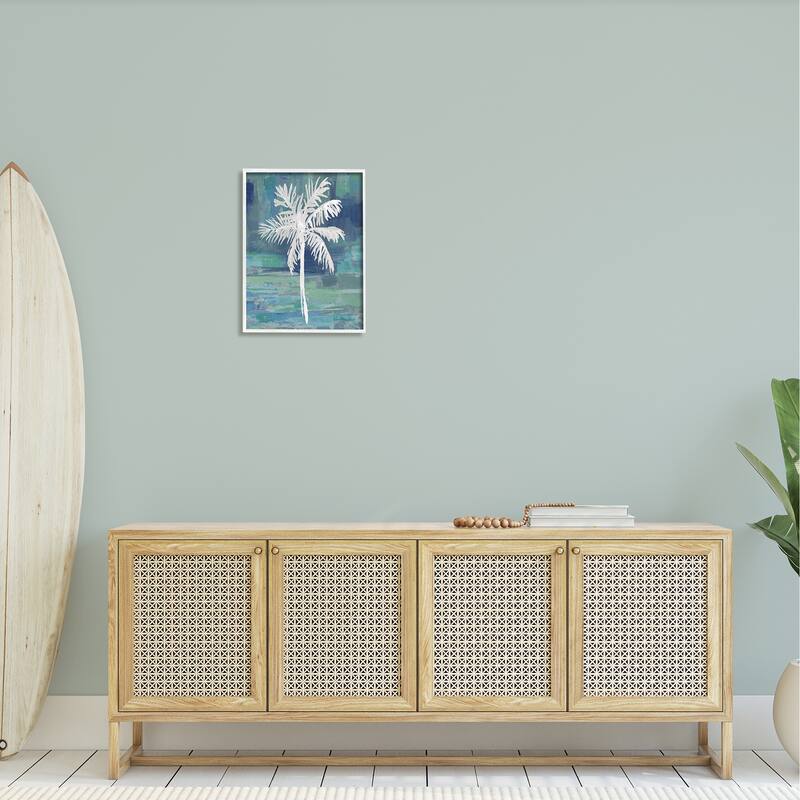 Stupell White Palm Tree Leaves Abstract Green Background Framed Wall Art - Blue