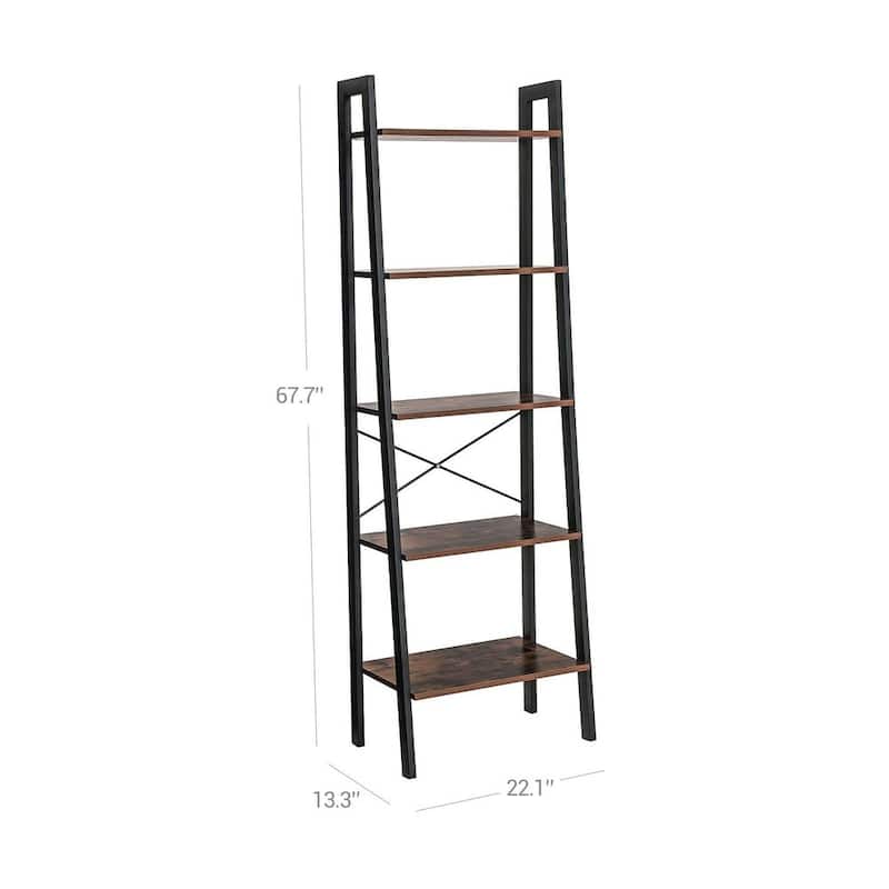 Black Metal 5-Tier Ladder Shelf with Steel Frame and Industrial Rustic Wood Shelves