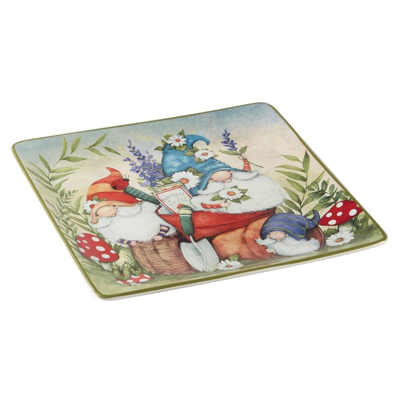 Certified International Garden Gnomes 12.5" Square Platter - 12.5" x 12.5"