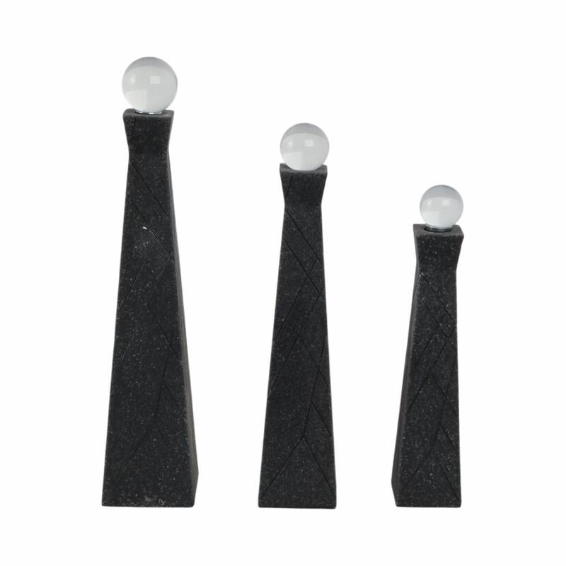 Resin Glass Obelisk Decorative Objects (Set of 3) - 14/12/10" Black - 3" x 3" x 14"