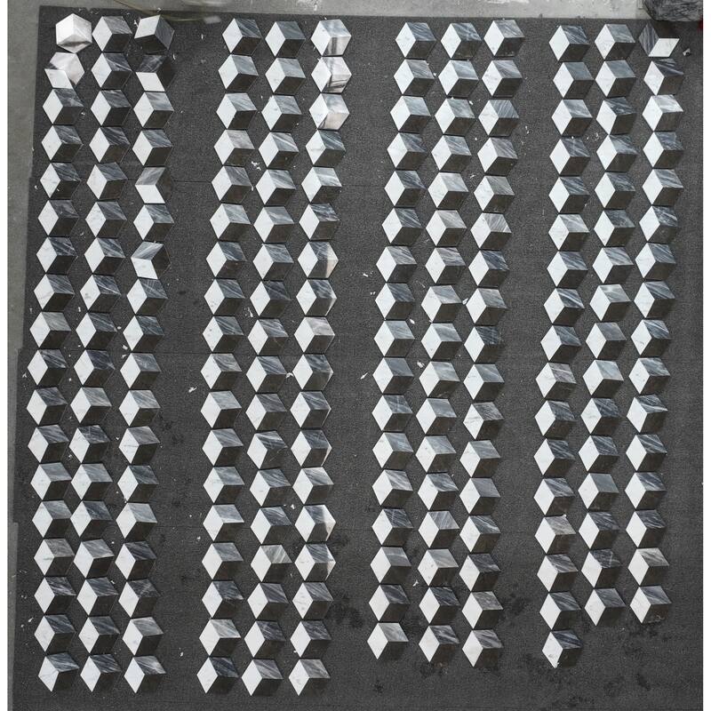 Roomfitters Hexagon Waterjet Marble Tile for Floor and Wall, Polished Natural Stone, Genuine Marble, 12-Piece Box, Gray Black