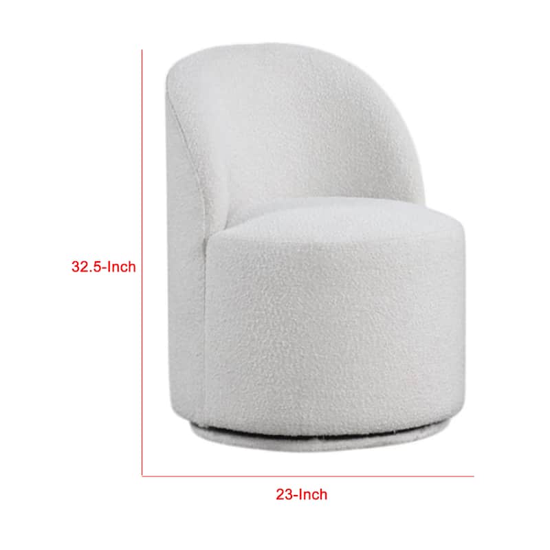 Ager Side Dining Swivel Chair, Curved Barrel Style, White Boucle Chenille
