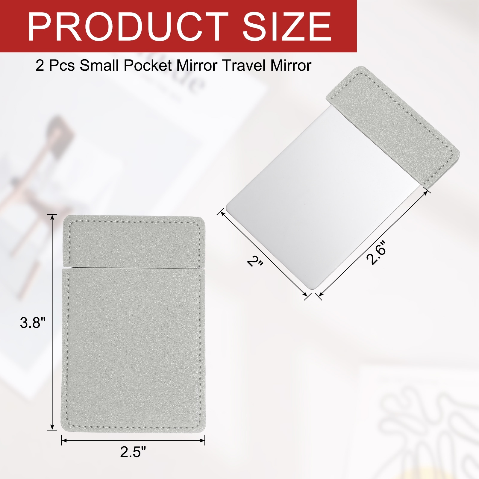 Small Pocket Mirror for Purse, Stainless Steel Compact Makeup Travel Handheld Mirror with Leather Case for Women, Girls, Purse