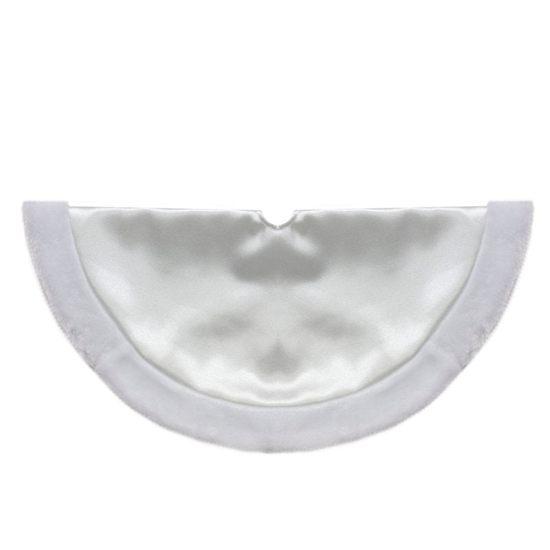 Mini Satin Christmas Tree Skirt with Faux Fur - 20" - White