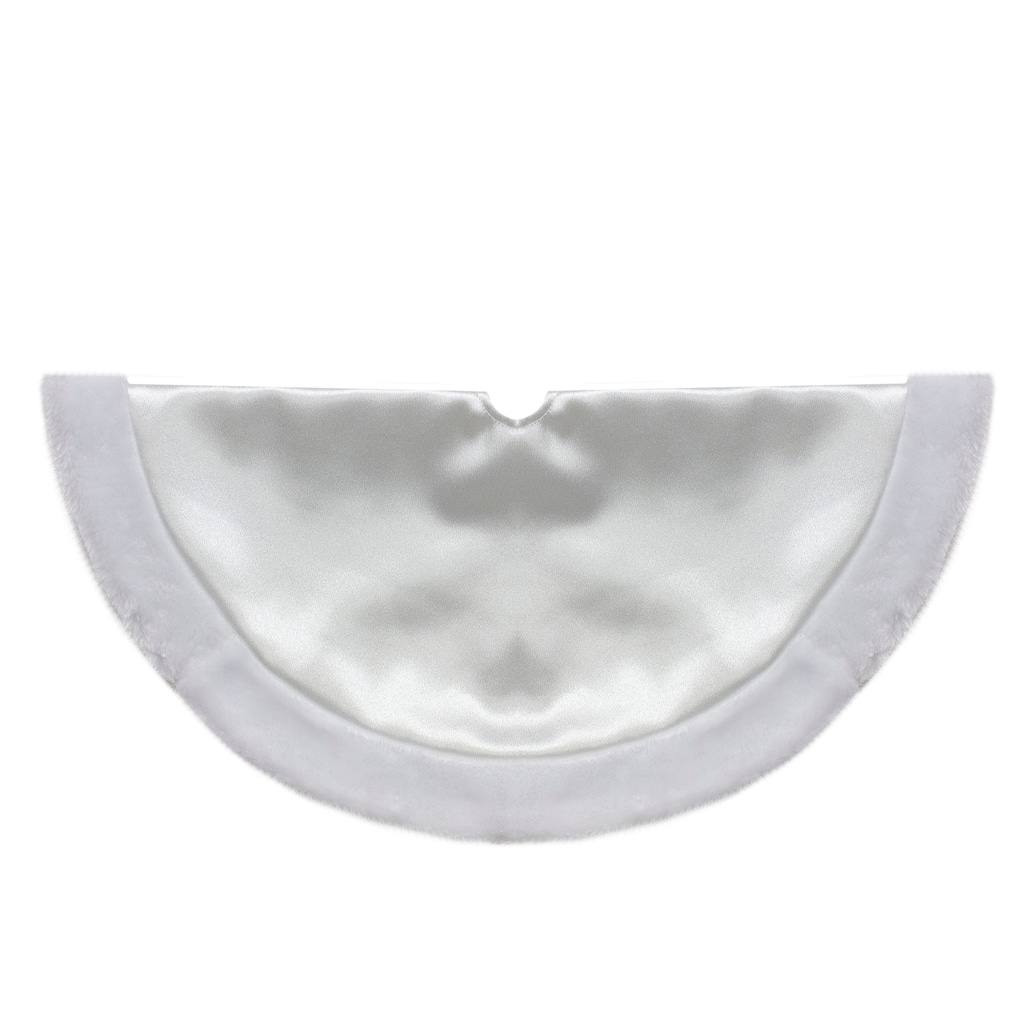 Mini Satin Christmas Tree Skirt with Faux Fur - 20" - White