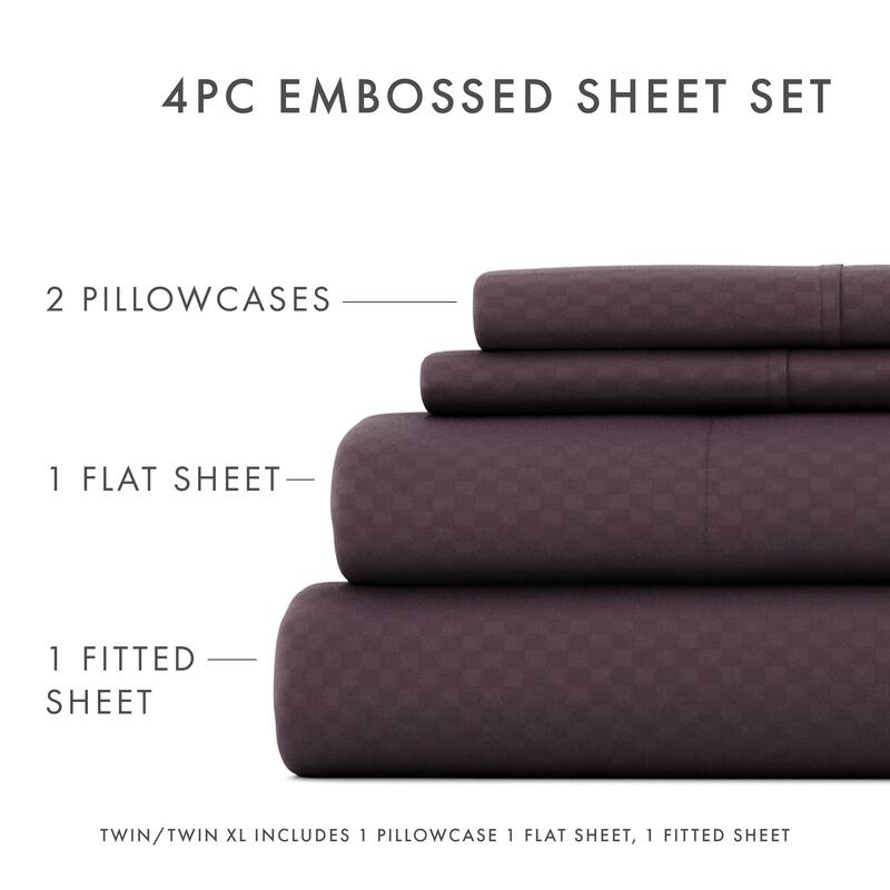Becky Cameron Premium Checkered Pattern Microfiber 4-piece Deep Pocket Bed Sheet Set