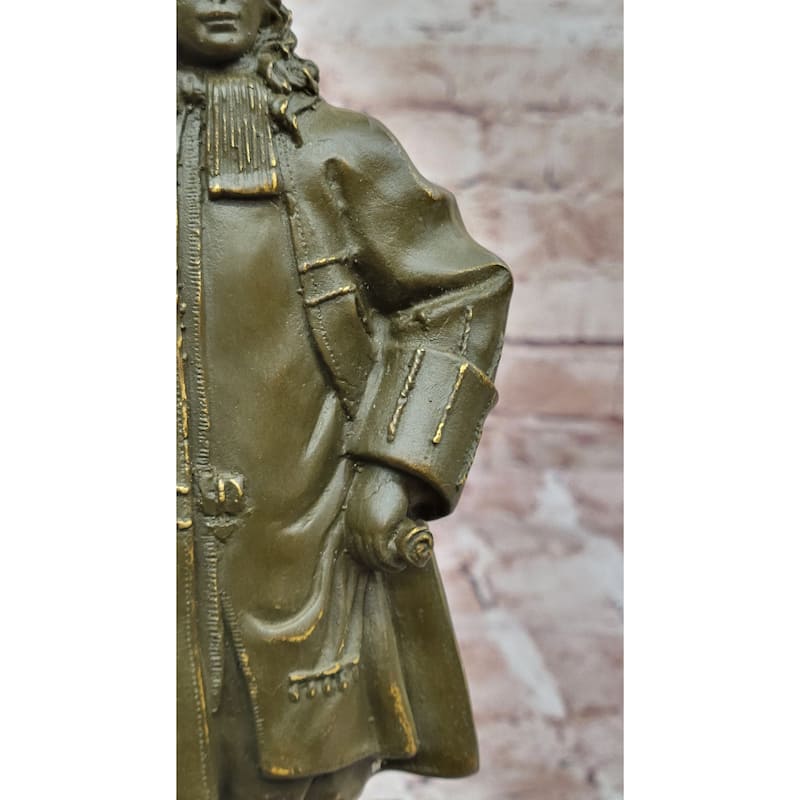 Bronze Historical Figure William Penn Statue With Hat On Marble Base Home Decor