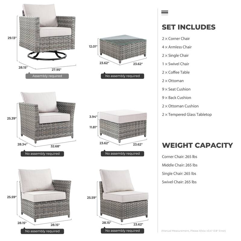 HOOOWOOO 13-piece Outdoor Wicker Patio Furniture Sectional Set with Swivel Chair