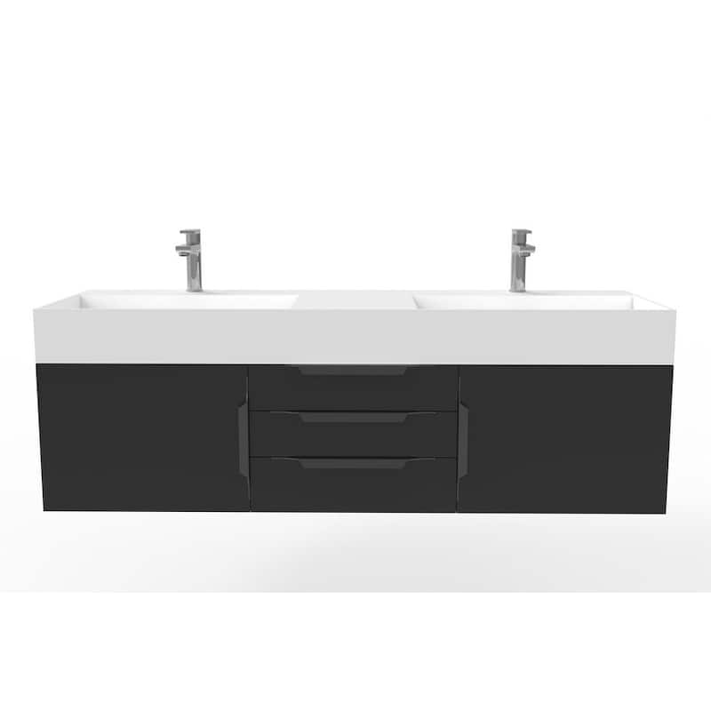 Amazon 60" Wall Mounted Bathroom Vanity Set w/ White Top