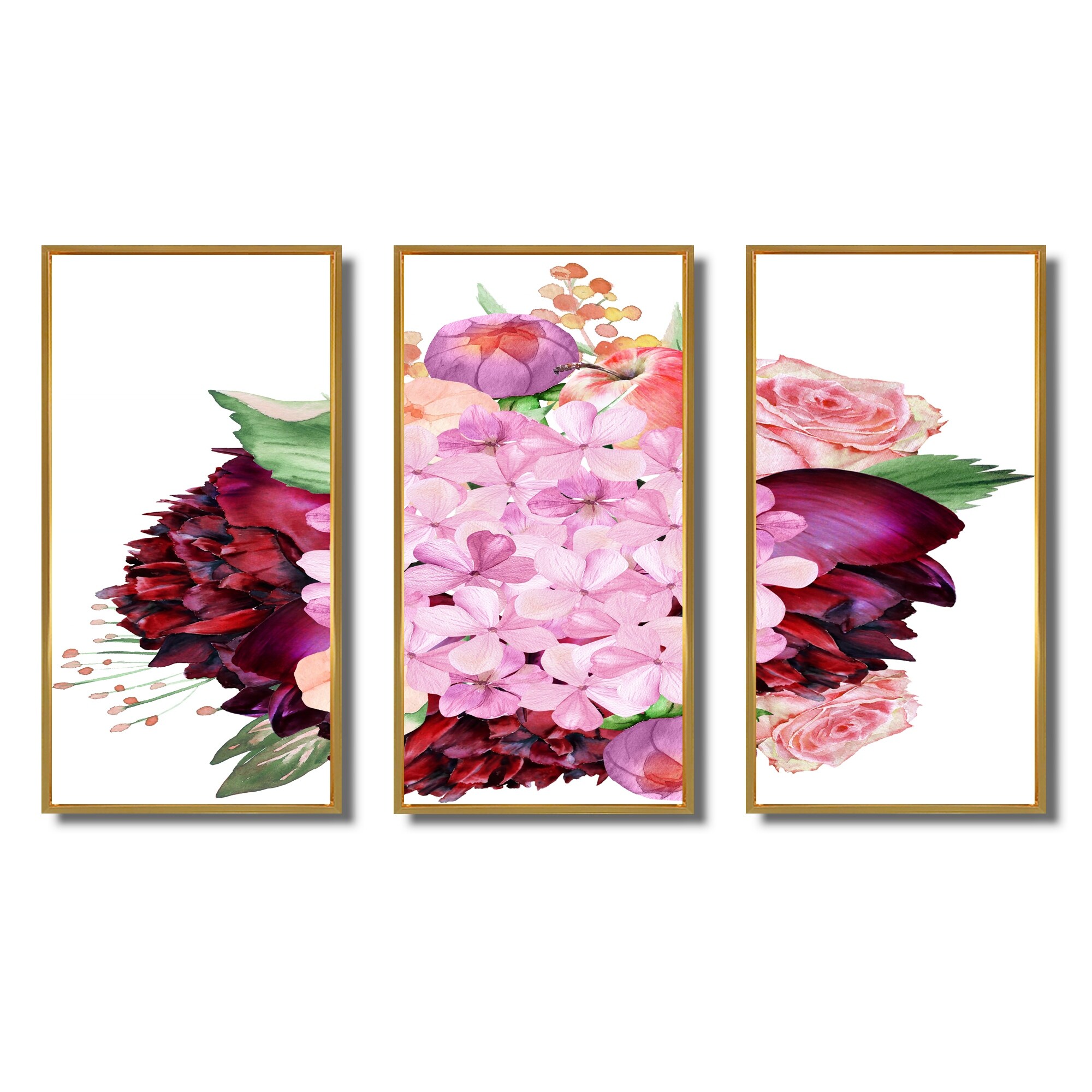 Designart Burgundy And Blush Floral Bouquet With Hydrangea