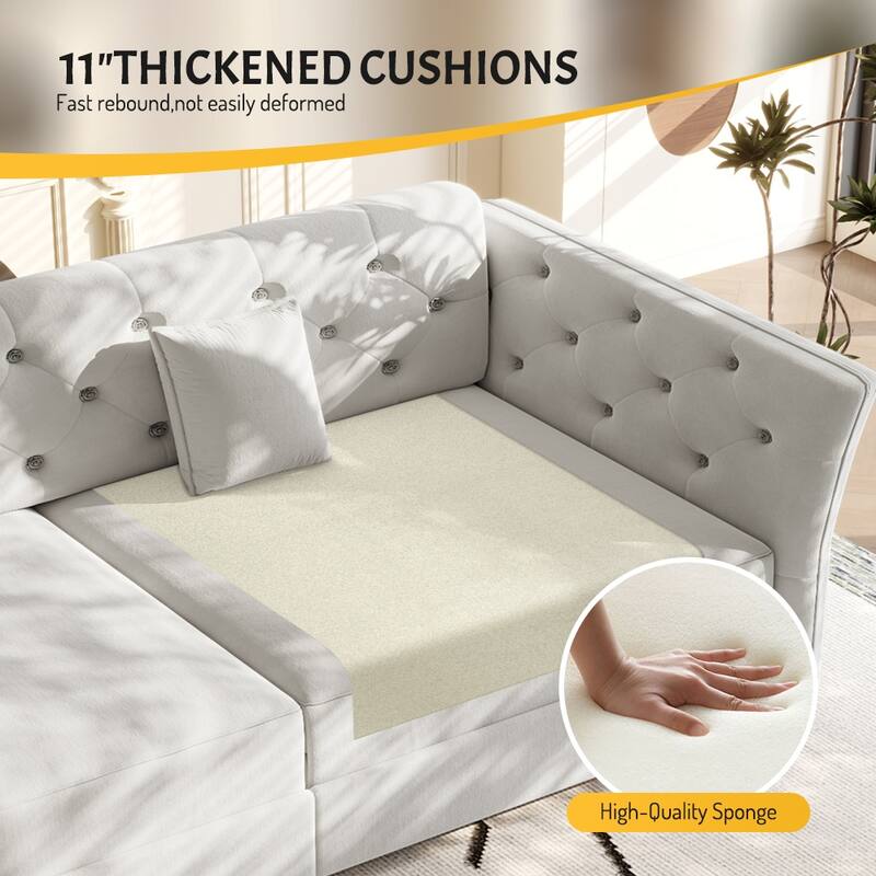 74.4" Queen Pull Out Sofa Bed with Tufted Velvet Fabric - Convertible Sleeper for Living Room, Apartment