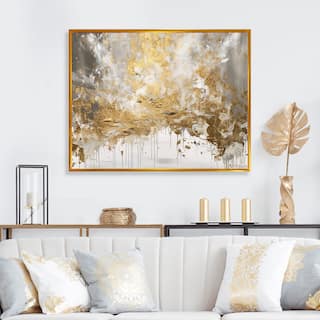 Designart "Golden Abstract" Abstract Framed Canvas Wall Art Print