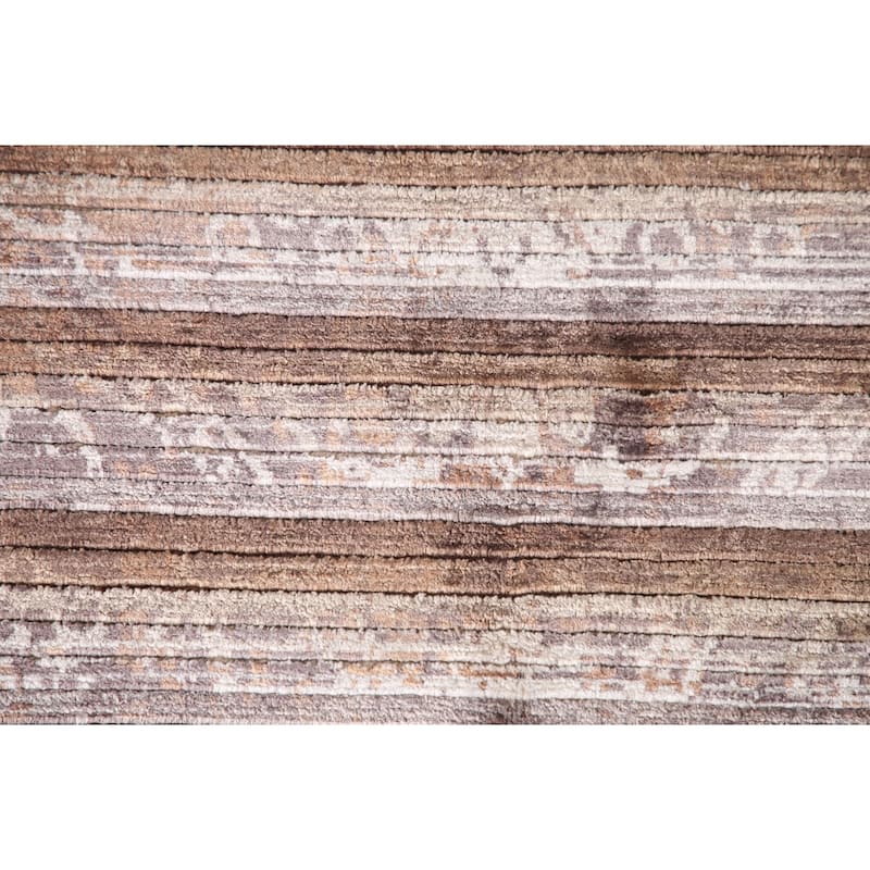 Striped Abstract Accent Rug Handmade Wool Carpet - 4'0"x 5'10"