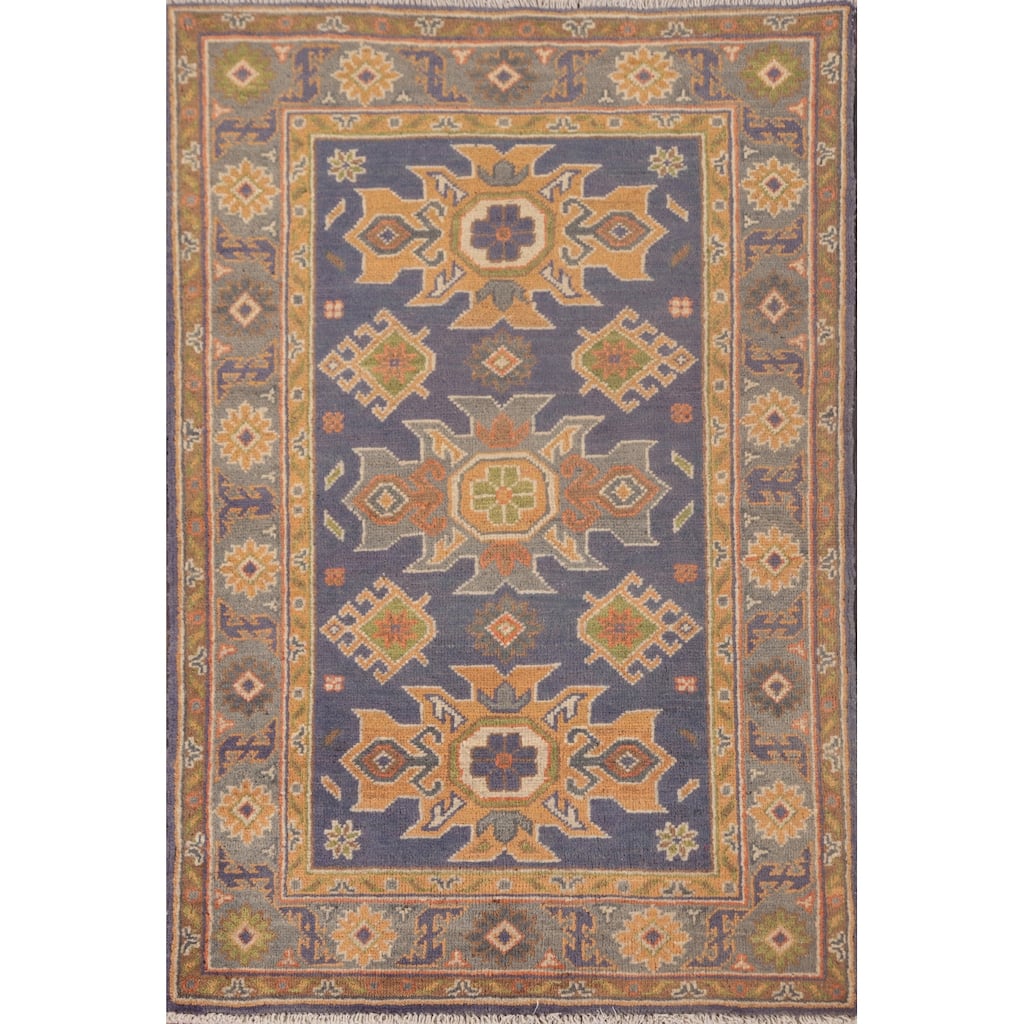 Geometric Kazak Oriental Foyer Rug Handmade Wool Carpet - 2'9" x 4'2"