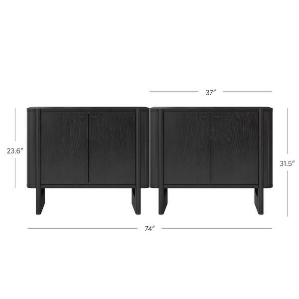 dimension image slide 12 of 15, Solace Mid Century Modern Cabinet, Storage Accent Cabinet or TV Stand with Doors, Solid Wood Legs and Adjustable Shelf
