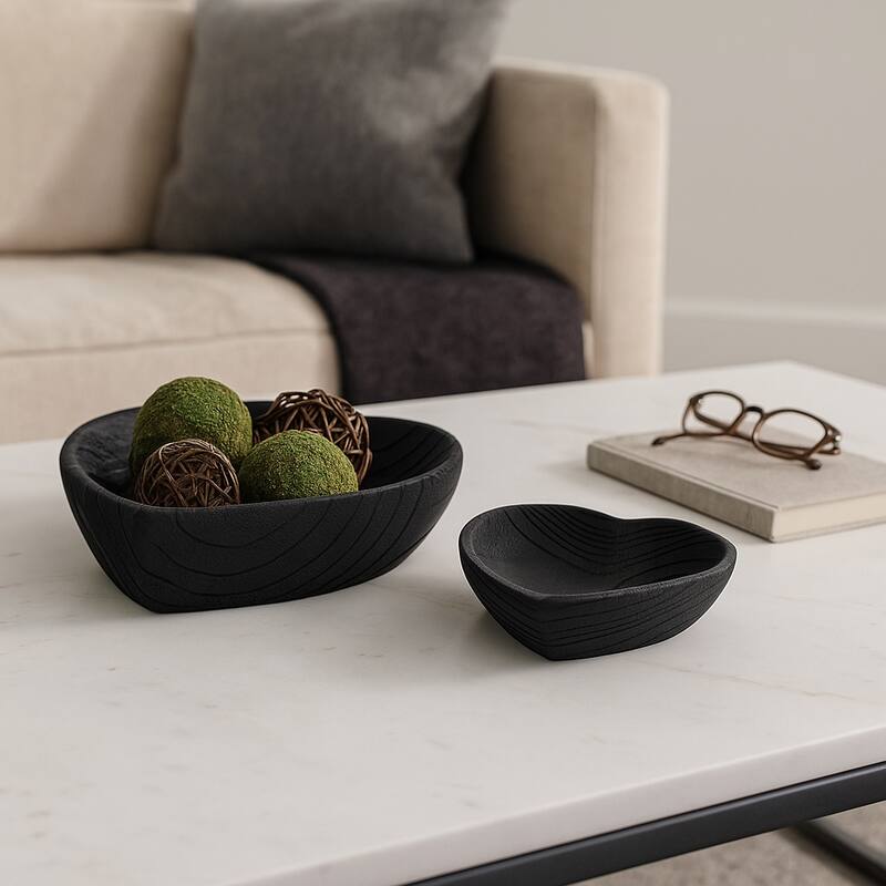 Sagebrook Home Handcrafted Paulownia Wood Decorative Bowls, Heart-Shaped Nesting Design, Set of 2 - 10" x 10" x 3"