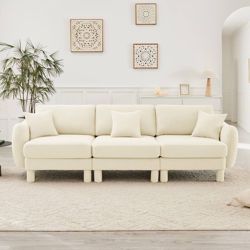 109.4" 3-Seater Modern Upholstered Sofa Couch, Deep-Seat Sectional Sofa with Shell-Shaped Armrests, Leisure Sofa for Living Room - Beige- 3-Seater