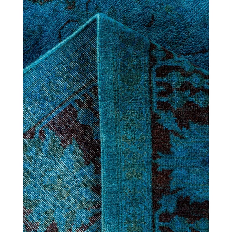 Overton Hand Knotted Wool Vintage Inspired Modern Contemporary Overdyed Blue Area Rug - 6' 1" x 9' 3"