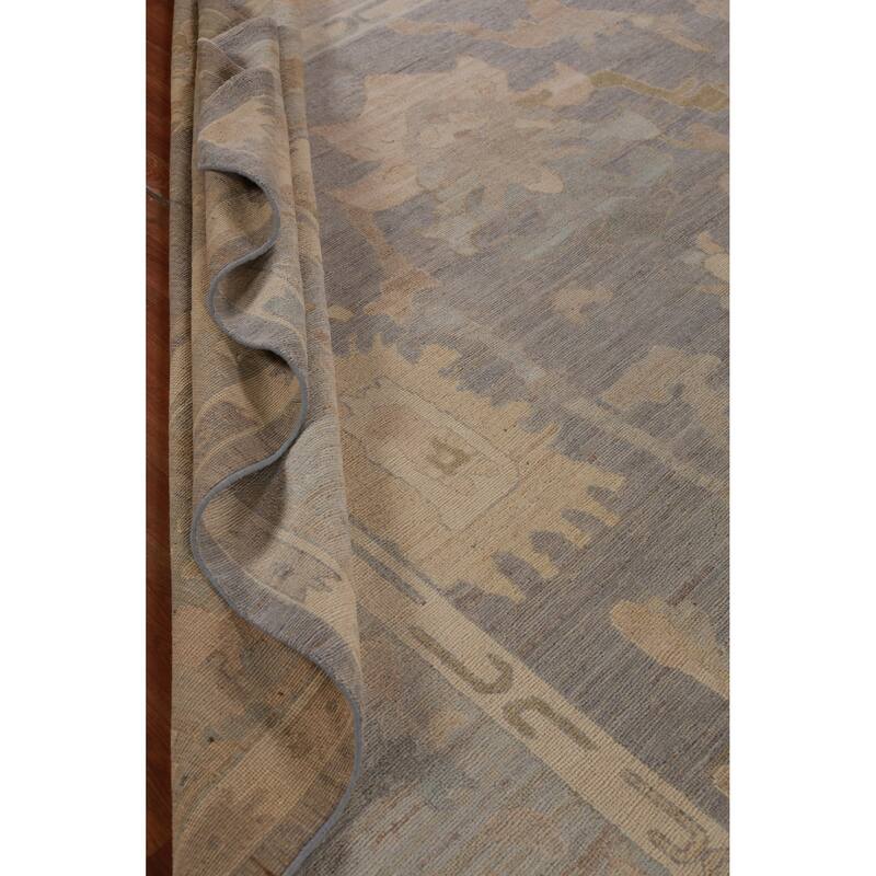 Hand Knotted Oriental 100% Wool Carpet Transitional All-Over Greys & Charcoal Oushak Area Rug - 13' 9'' X 10' 1''