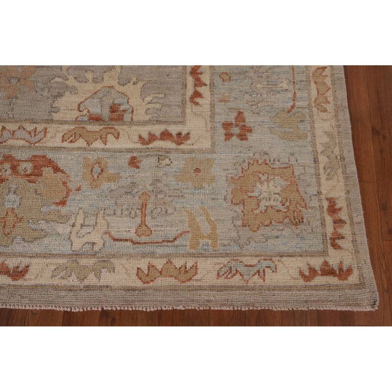 Vegetable Dye Oushak Area Rug Hand-Knotted Floral Beige Wool Carpet - 7'11" x 10'2"