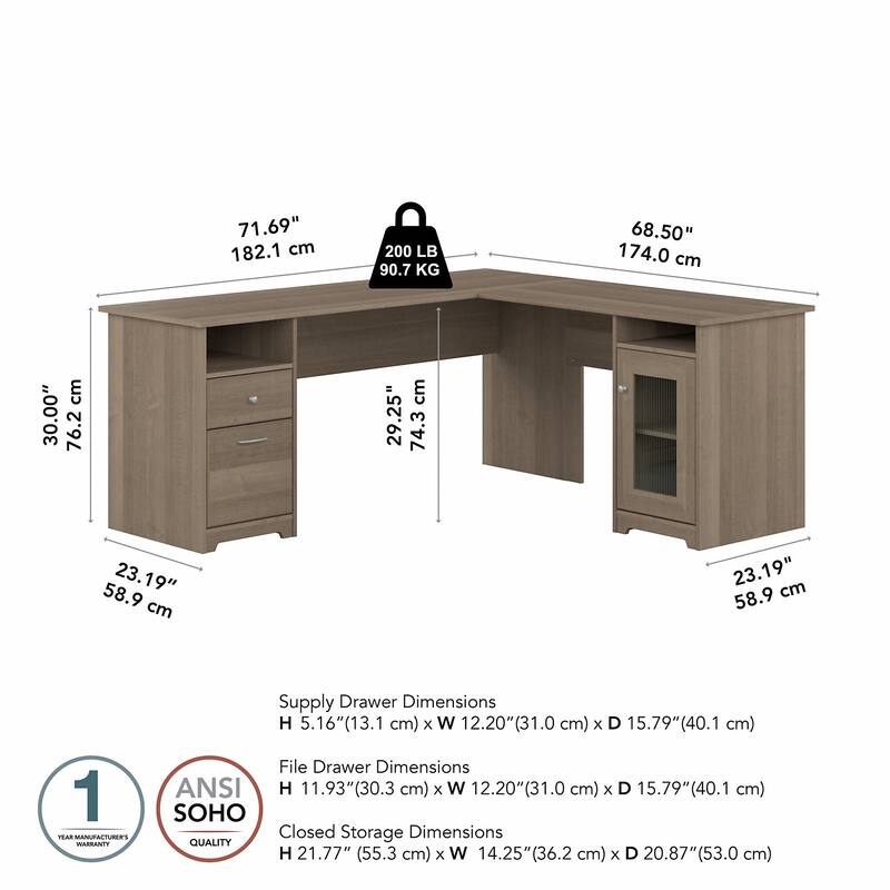 Cabot 72W L Shaped Computer Desk with Storage by Bush Furniture