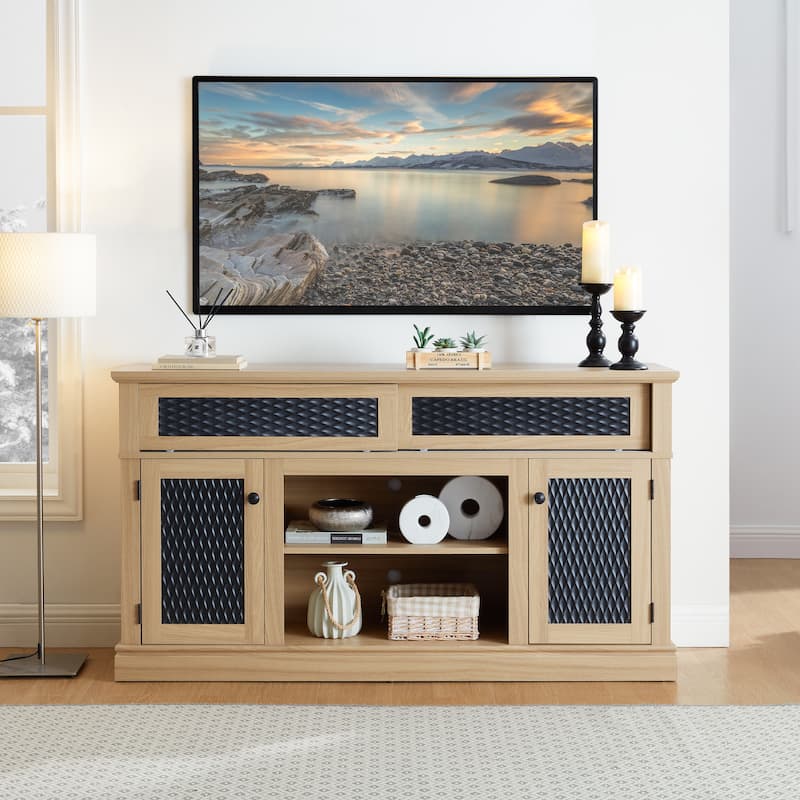 Embossed Pattern TV Stand for TVs Up to 65", Fireplace TV Stand with Storage Cabinet