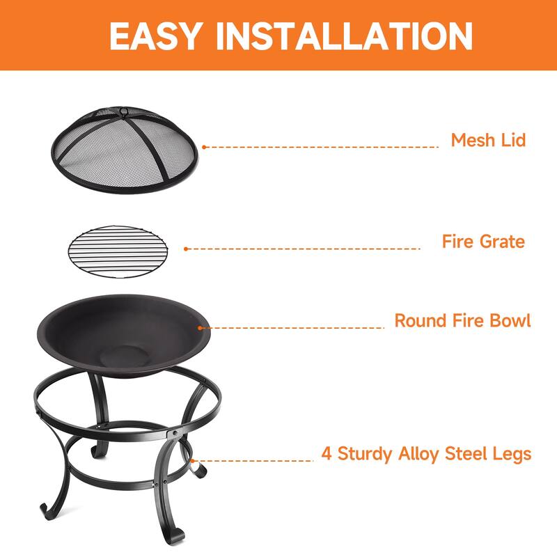 22" Fire Pit for Wood Burning, Portable Outdoor Firepit for Patio, Backyard, Camping, Beach