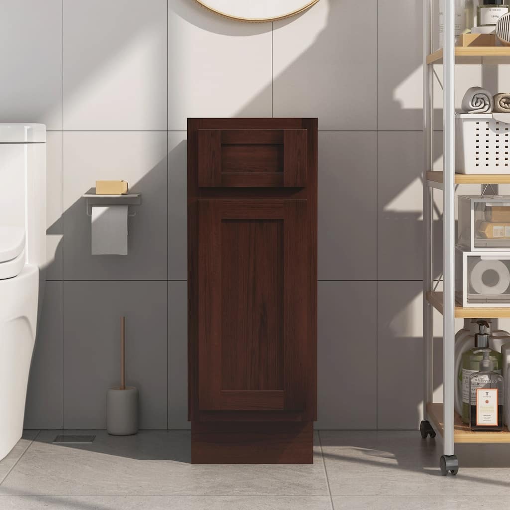 Vanity Art 12 Inch Bathroom Vanity Base Cabinet Single Right Offset Solid Wood Small Bathroom Storage Floor Cabinet