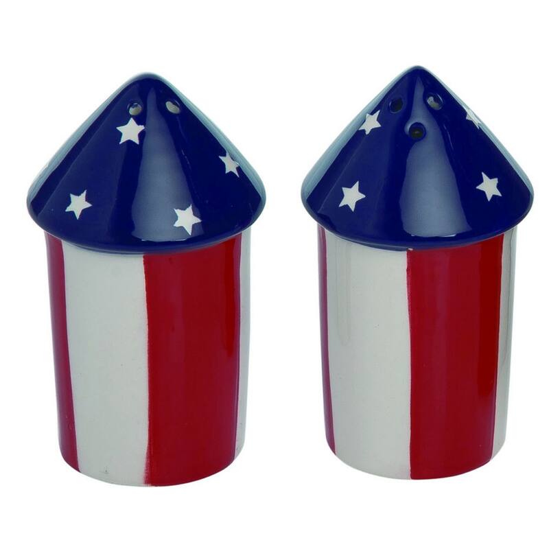 Transpac Dolomite 4.75 in. Patriotic Fireworks with Crate Salt and Pepper Shaker Set of 3