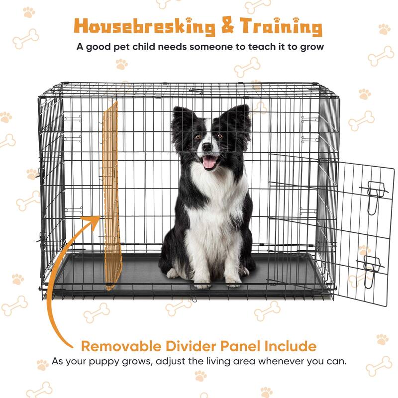 Small Dog Cage with Double Doors, Foldable Metal Pet Crate