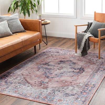 Livabliss Aurore Distressed Medallion Printed Washable Area Rug