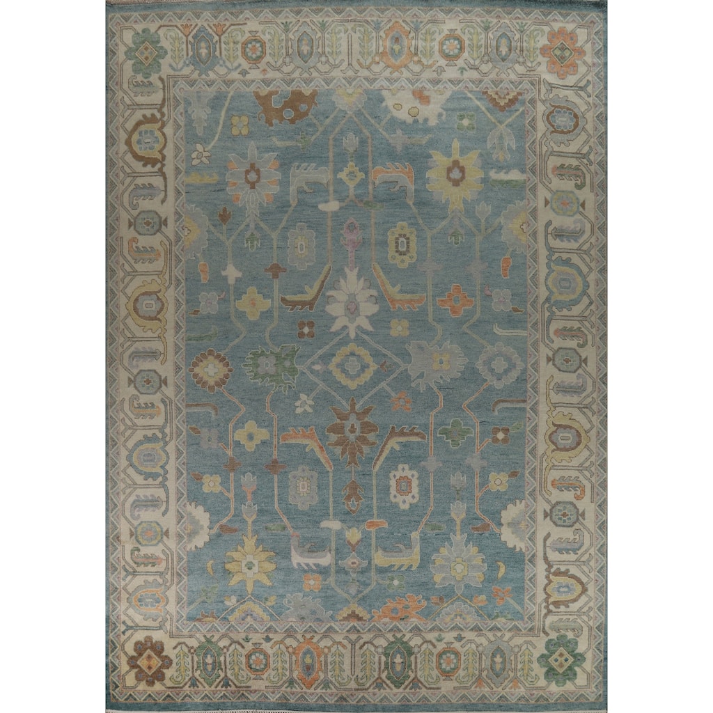 Floral Blue Oushak Indian Large Rug Handmade Wool Carpet - 11'10" x 14'9"