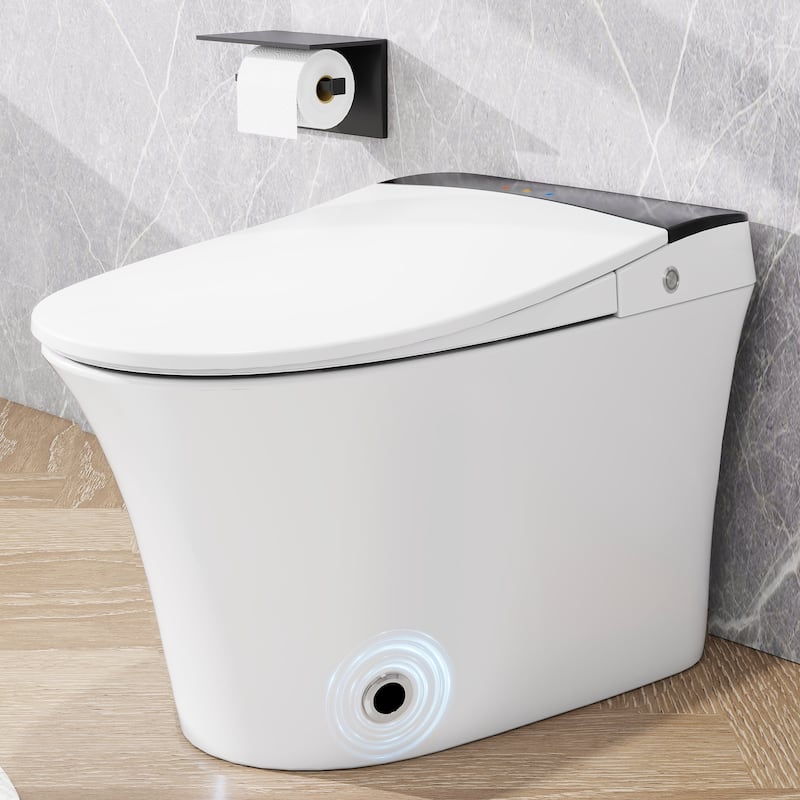 Heated Seat Smart Toilet, One Piece Toilet, Automatic Flush Tankless Toilet without Bidet, with Foot sensor Flush - White+gray - White+gray
