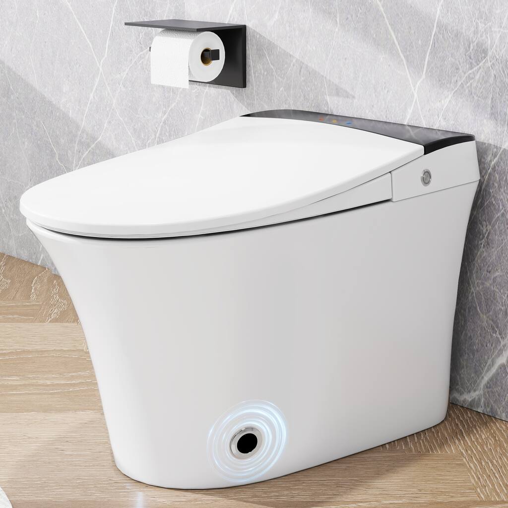 Heated Seat Smart Toilet, One Piece Toilet, Automatic Flush Tankless Toilet without Bidet, with Foot sensor Flush - White+gray