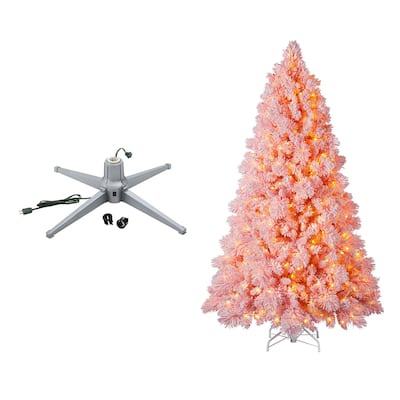 Home Heritage Rotating Tree Stand Base w/Snowdrift 6.5' Pine Christmas Tree