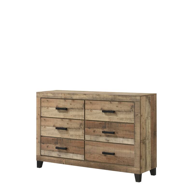 Biloxi Antique Natural Wood 6 Drawer Dresser and Mirror Set