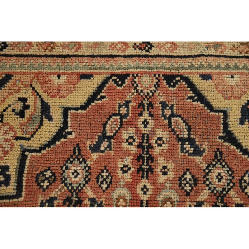Orange Geometric Mahal Antique Persian Wool Carpet - 3'9" x 11'6"