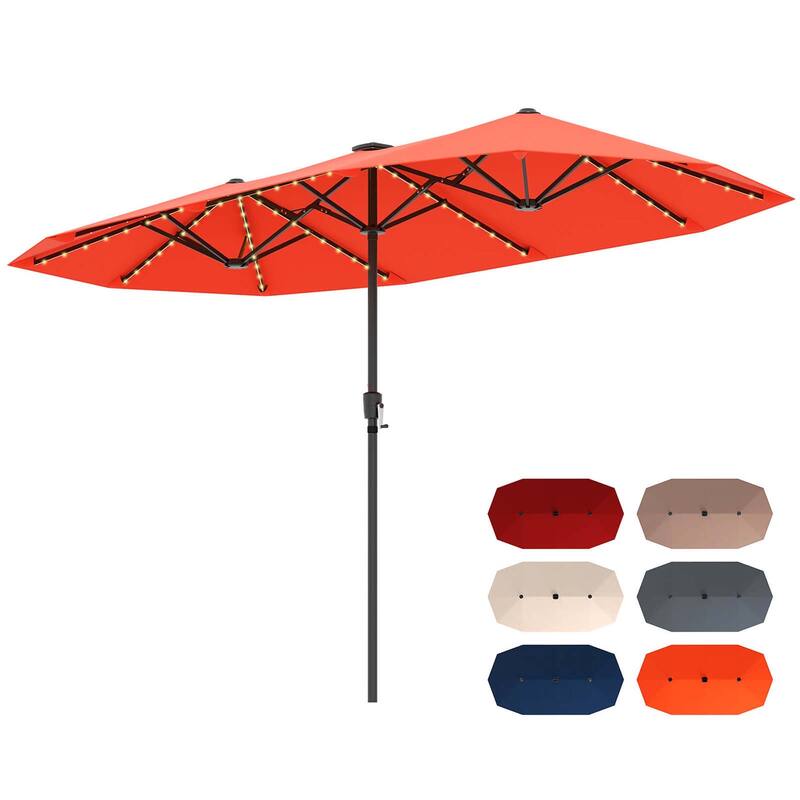 Costway 13 FT Large Patio Umbrella with LED Solar Lights Crank Handle