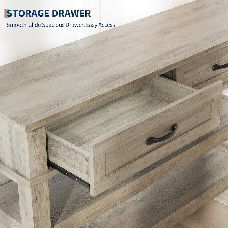 3 Tier Farmhouse Entryway Table, Console Table with 2 Storage Drawers