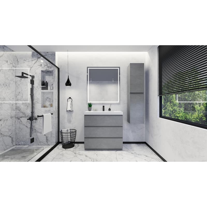 Angeles 36" freestanding bath vanity with single basin reinforced acrylic top. - 36 - Cement Gray