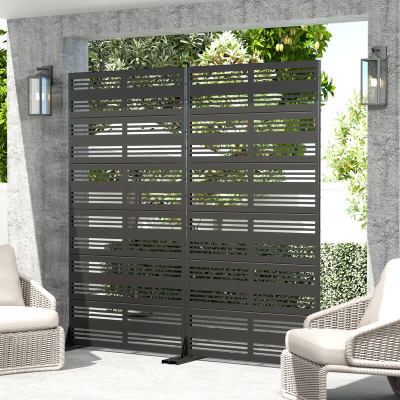 Dovelina 6ft.Outdoor Freestanding Metal Privacy Screen Decorative Garden Fence - 72"x35" - Black
