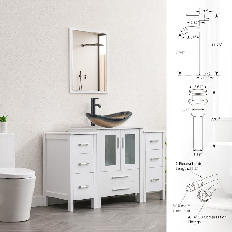 48" Bathroom Vanity Set Vessel Sink Faucet W/ Small Cabinet Combo