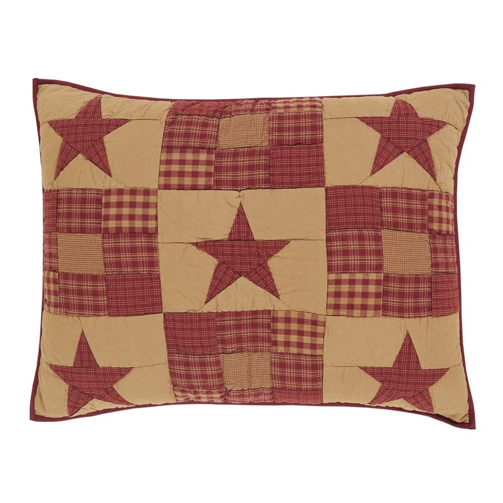 Red Primitive Bedding VHC Ninepatch Star Sham Cotton Star Patchwork