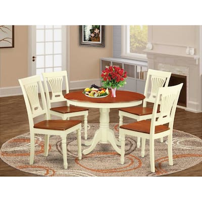 HomeStock 5-Piece Buttermilk and Cherry Finish Solid Wood Top Dining table with 4 Chairs with Lattice Back