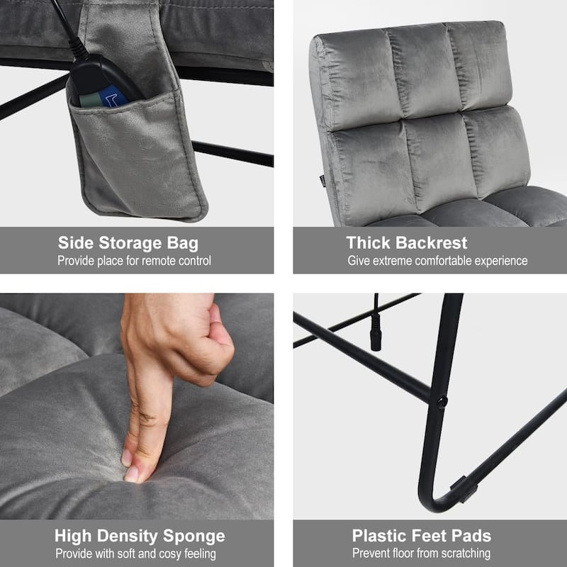 Massage Chair Velvet Accent Sofa Chair with Ottoman and Remote Control - 30.5" x 24" x 35" (L x W x H)